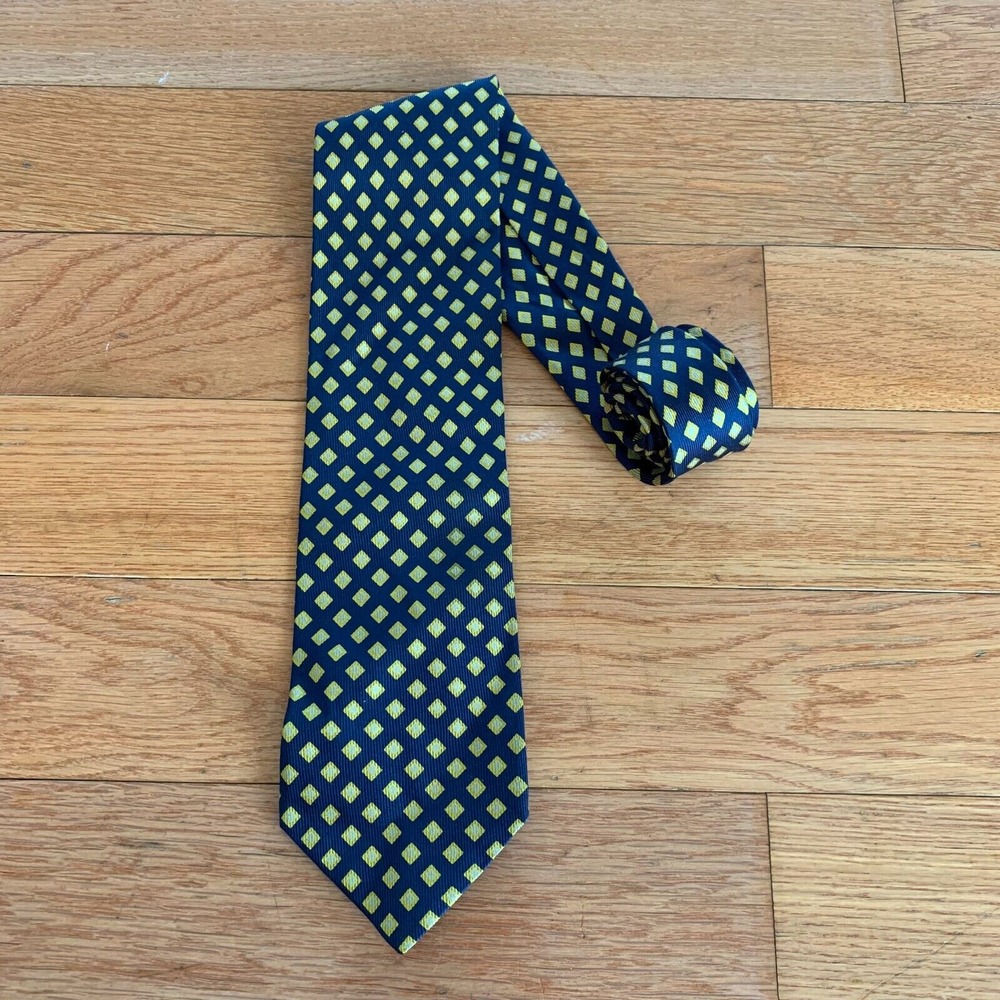 Brioni‎ Diamond Print Blue 100% Silk Neck Tie Hand Made In Italy Geometric Nice